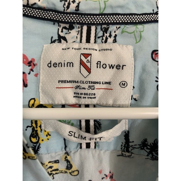 Denim Flower Men’s Short Sleeve Button Down Motorcycle Palm Tree Shirt Size M - Picture 4 of 5